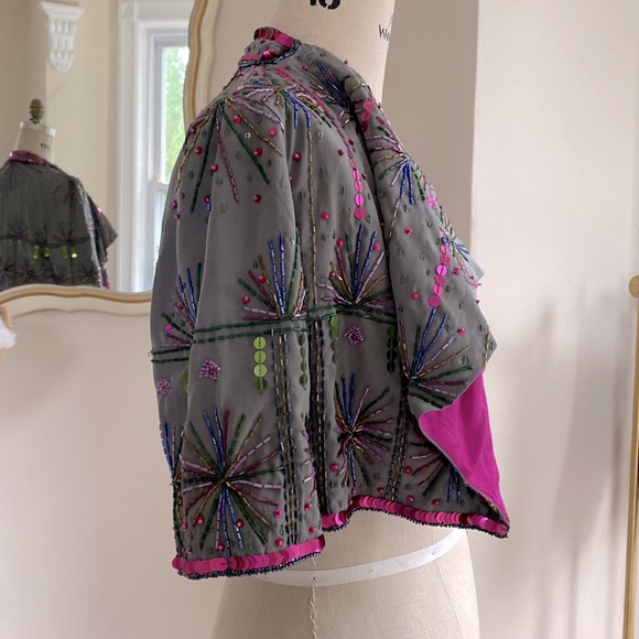 Gorgeous Vintage silk sequin beaded cropped jacket XS S - Picture 3 of 7